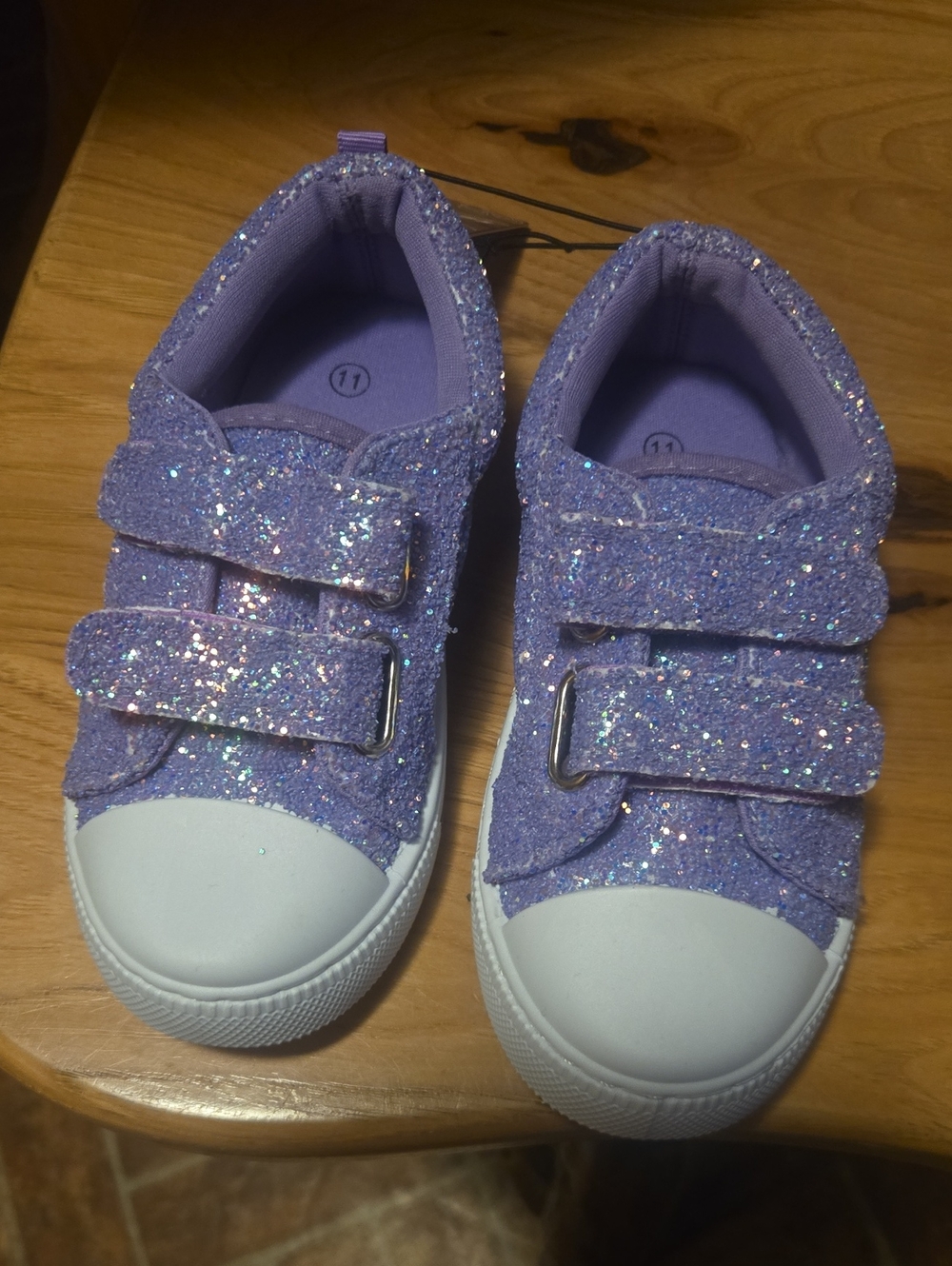 Kids Glitter Purple Velcro Sneakers
